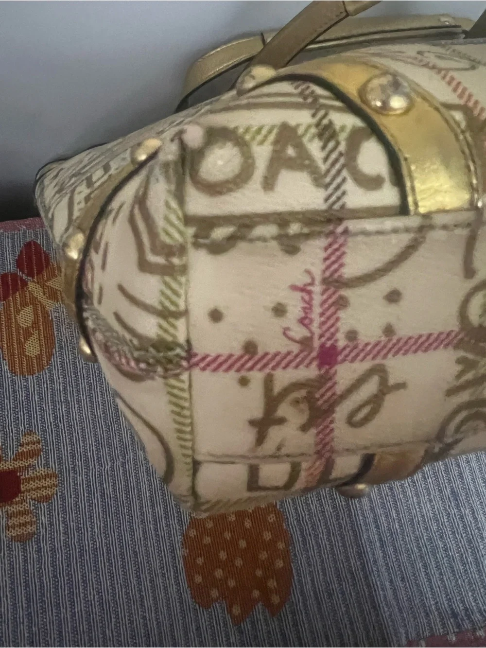 Coach 2009 Heritage Tattersall Graffiti Golden Tote Bag & Matching Wristlet